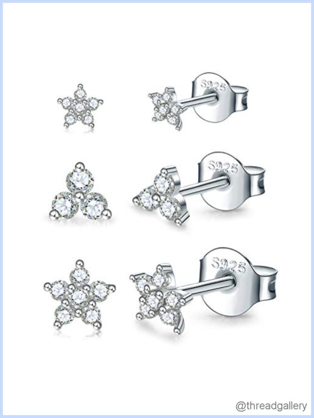 Sterling Silver Plated Flower Cubic Zirconia Stud Earrings Set Hypoallergenic
